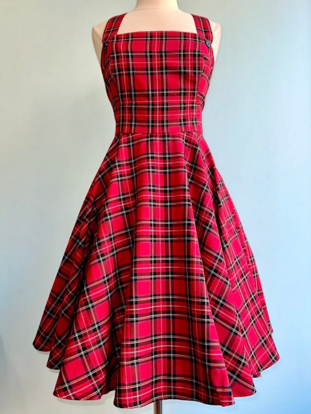 Red Plaid Irvine Pinafore Dress by Hell Bunny, size S